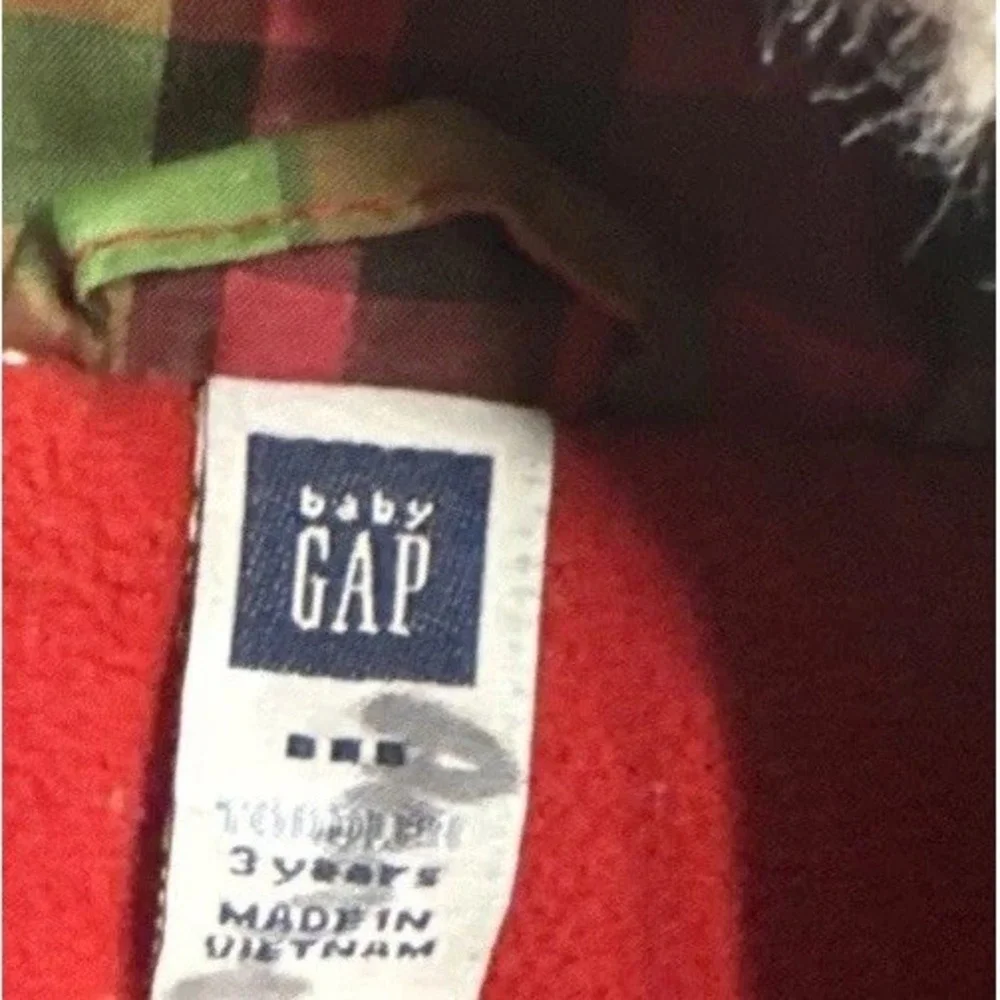 BABY GAP Ruffle Front Zip Red Green Check Jacket Coat‎ W Hood Size 3 Years